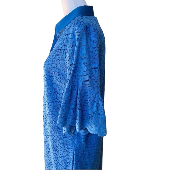 Banana Republic Blue Foral Lace Dress with Elbow-length Flutter Sleeve Medium - Picture 4 of 7